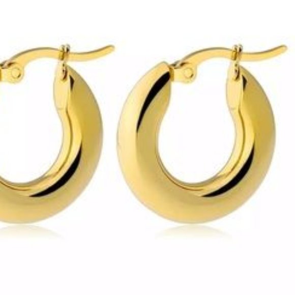 25MM Round Gold Tone Stainless Steel Hoop Earrings - Picture 2 of 5